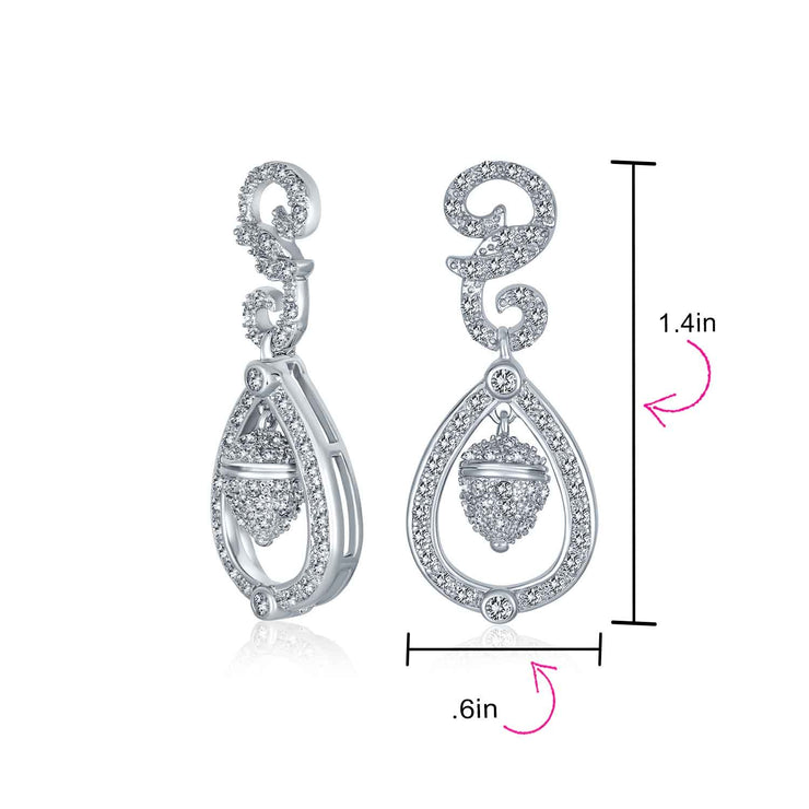 Wedding Acorn Bridal Prom Pave CZ Dangle Earrings Silver Plated Brass