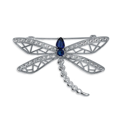 Garden Butterfly Dragonfly Brooch Pin CZ Blue Imitation Sapphire