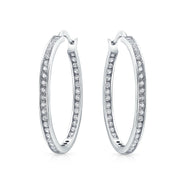 Solitaire Channel Set In Side Out CZ Hoop Earrings Sterling Silver