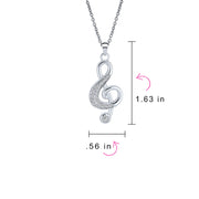 Music Teacher Student Treble Clef Pendant Necklace with CZ Musical Note Silver