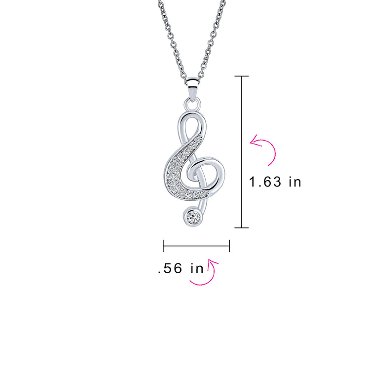 Music Teacher Student Treble Clef Pendant Necklace with CZ Musical Note Silver