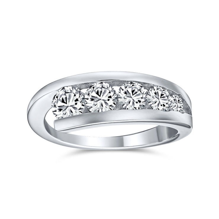 Love Is A Journey AAA CZ Wedding Band Ring .925 Sterling Silver