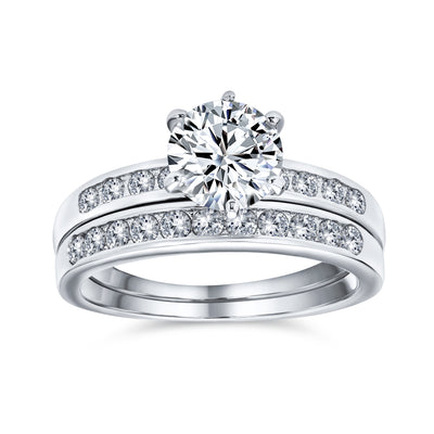 Classic 2CT Round Solitaire Cocktail Statement Ring in Sterling Silver with CZ Band