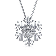 Winter Holiday CZ Christmas Snowflake Pendant Necklace .925 Silver