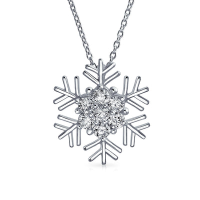 Winter Cubic Zirconia Snowflake Pendant Necklace in Sterling Silver