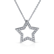 Patriotic Star American Rock Star CZ Pendant Necklace Sterling Silver