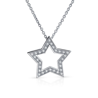 Patriotic Star American Rock Star CZ Pendant Necklace Sterling Silver