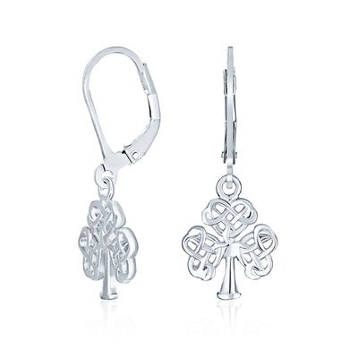 Delicate Irish Triquetra Heart Celtic Knot Clover Dangle Earrings Sterling Silver