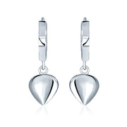Romantic Sterling Silver Puff Heart Shaped Charm Huggie Hoop Earrings