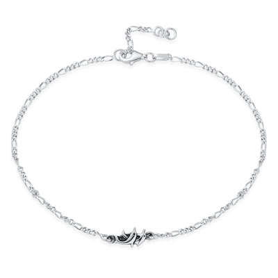 Tropical Charm Dolphins Anklet Ankle Bracelet Sterling Silver 9-10 Inch