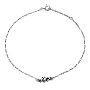 Nautical Dolphin Anklet Figaro Chain Ankle Bracelet Sterling Silver