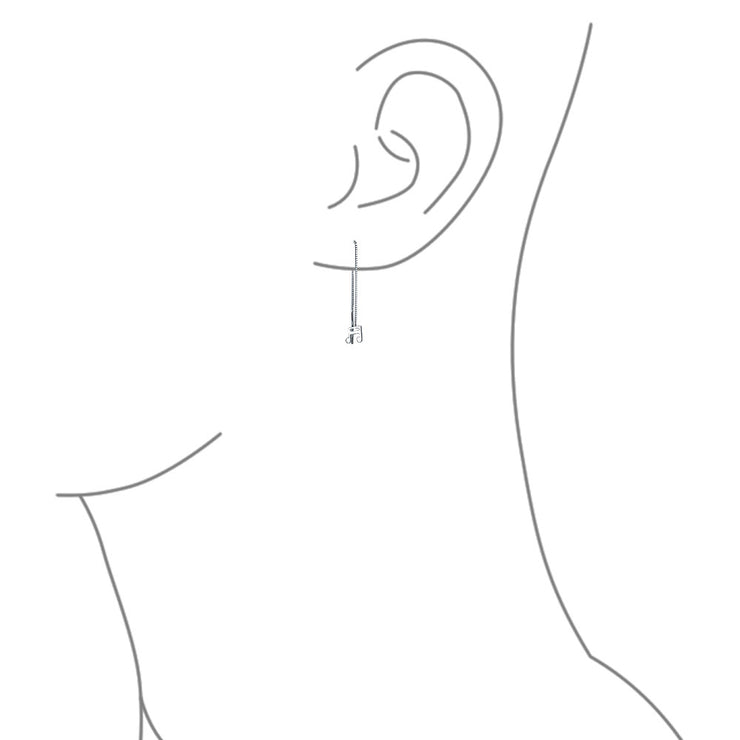 Set of 2 Music Note Celestial Star Long Chain Threader Dangle Earrings Silver