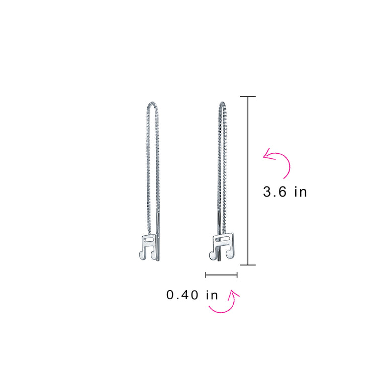 Dainty Music Note Threader Dangle Earrings for Music Students  Sterling Silver