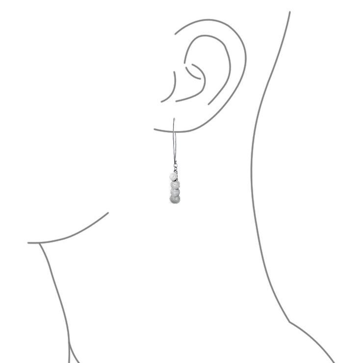 Boho Swirling Disc Sequin Dangle Threader Earrings Sterling Silver
