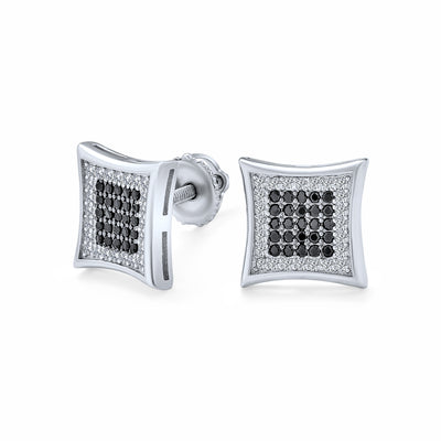 Contemporary Mens 12MM Black & White CZ Stud Earrings in Sterling Silver