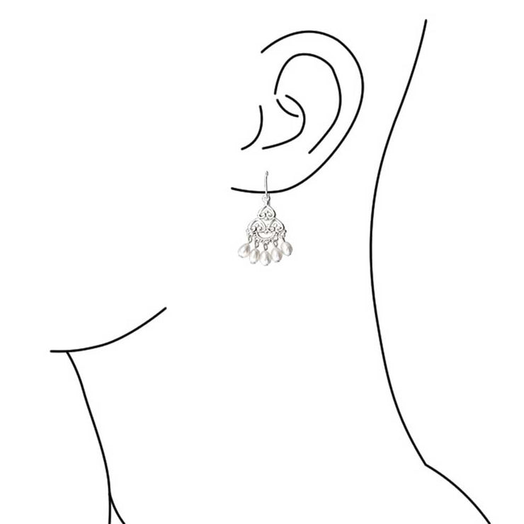 Freshwater Pearl Filigree Chandelier Earrings .925 Sterling Silver