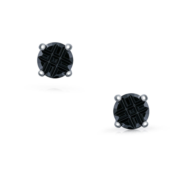 Geometric Black Cubic Zirconia Stud Earrings for Men in Sterling Silver