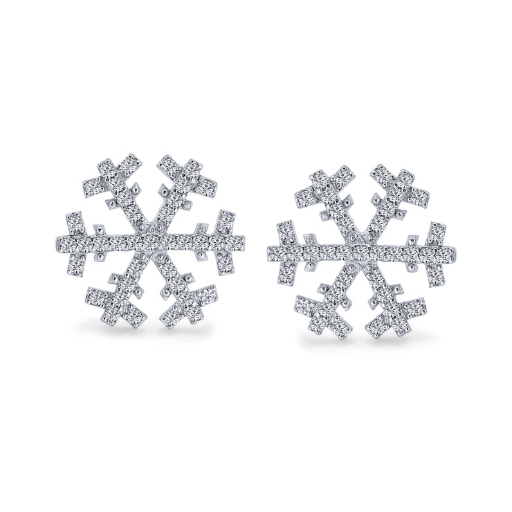 Christmas Winter Snowflake Micro Pave CZ Stud Earrings Sterling Silver
