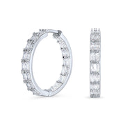 Bridal Statement CZ Hoop Earrings Emerald Cut Cubic Zirconia Milgrain Silver 1 Inch