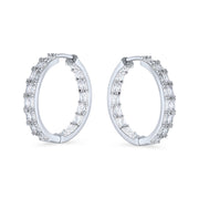 Bridal Statement CZ Hoop Earrings Emerald Cut Cubic Zirconia Milgrain Silver 1 Inch