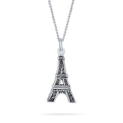 Eiffel Tower France Dangling Pendant Necklace .925 Sterling Silver