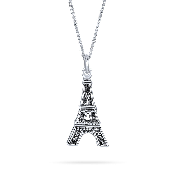 Eiffel Tower France Dangling Pendant Necklace .925 Sterling Silver