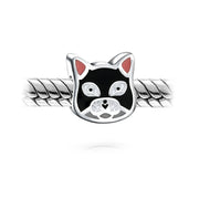 Set of 2 Kitten Black Cat & I Love My Cat Charm Bead Enamel Silver for Bracelet