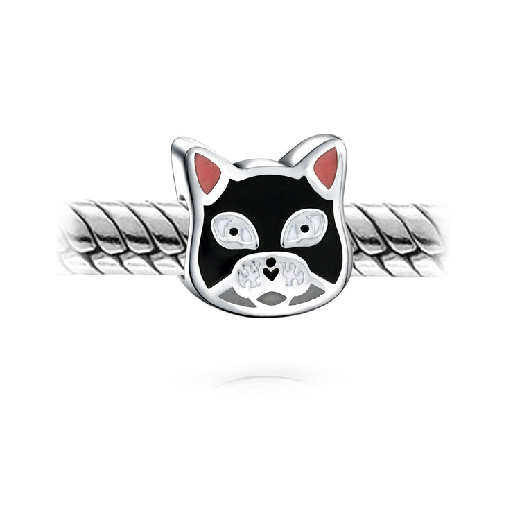 Set of 2 Kitten Black Cat & I Love My Cat Charm Bead Enamel Silver for Bracelet