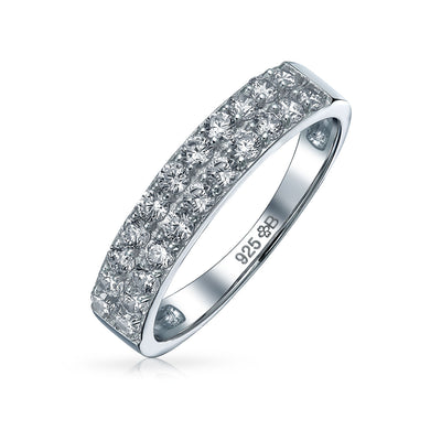 Cocktail Statement Ring: Micro Pave CZ Stackable Wedding Band in Sterling Silver