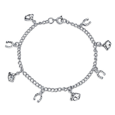 Good Luck Horseshoe Horses Charm Bracelet Pave CZ .925 Sterling Silver