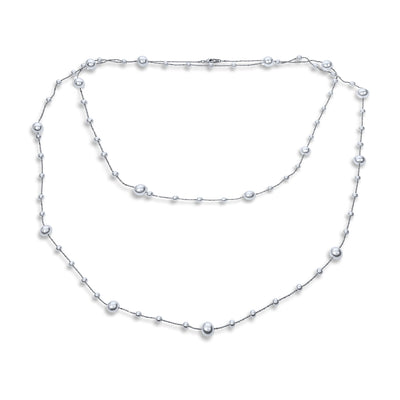 Long Layer White Faux Pearl Station Chain Endless Strand Necklace 63"