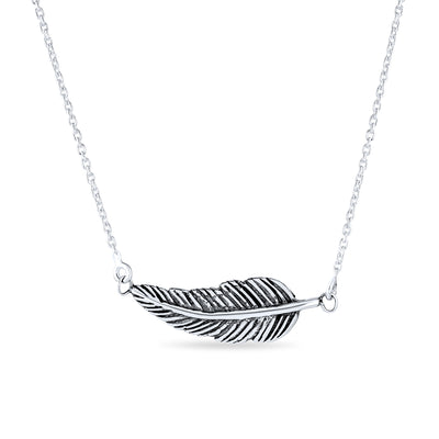 Feather Leaf Sideways Western Jewelry Pendant Sterling Silver Necklace