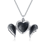 Guardian Angel Wing Feather Heart Necklace Photo Locket Dark Silver LG