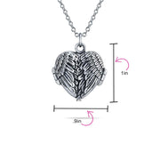 Guardian Angel Wing Feather Heart Necklace Photo Locket Dark Silver LG