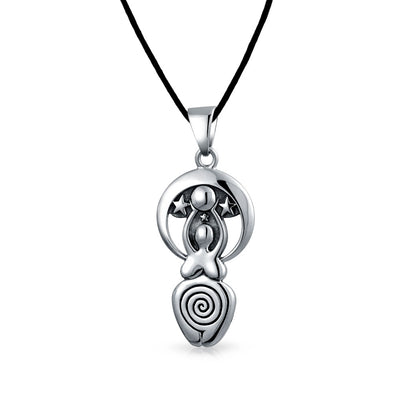 Ancient Celtic Goddess Fertility Pendant Necklace Sterling Silver Black Cord