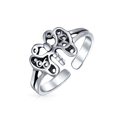 Butterfly Shape Filigree Midi Split Band Toe Ring Silver Sterling