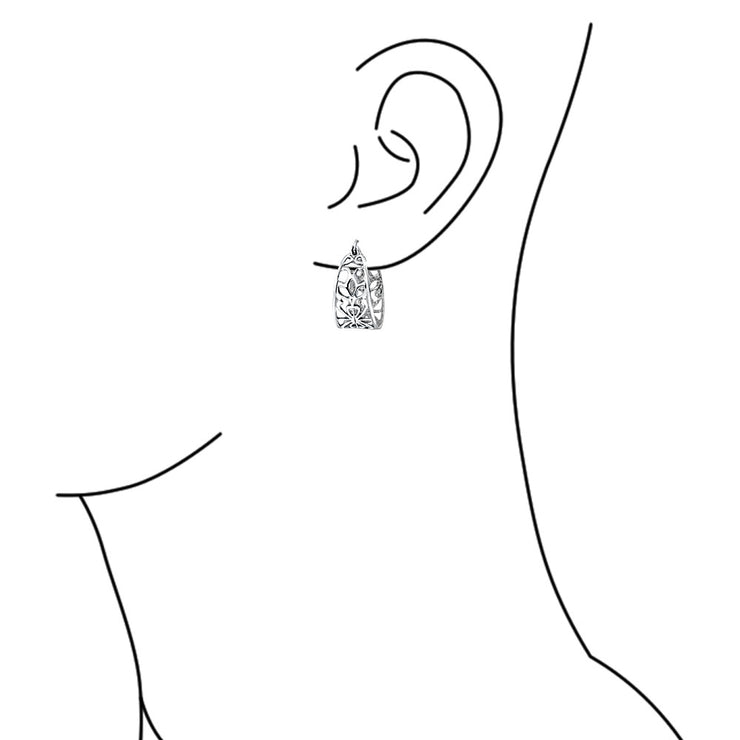 Western Jewelry Filigree Leaf Wide Scroll Hoop Earrings .925 Silver
