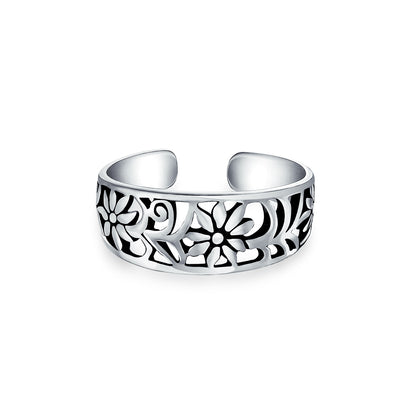 Flowers Cut Out Filigree Midi Band Toe Ring Silver Sterling Mid Finger