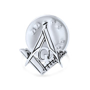 Set of 2 Tiny Masonic Freemason Stud Earrings and Brooch Pin Oxidized Silver