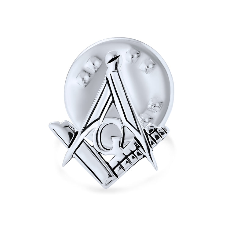 Set of 2 Tiny Masonic Freemason Stud Earrings and Brooch Pin Oxidized Silver