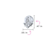 Set of 2 Tiny Masonic Freemason Stud Earrings and Brooch Pin Oxidized Silver