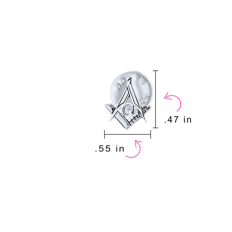 Set of 2 Tiny Masonic Freemason Stud Earrings and Brooch Pin Oxidized Silver