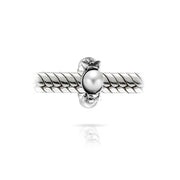 Set of 2 White Simulated Pearl Flower Charm Bead Sterling Silver for Bracelet