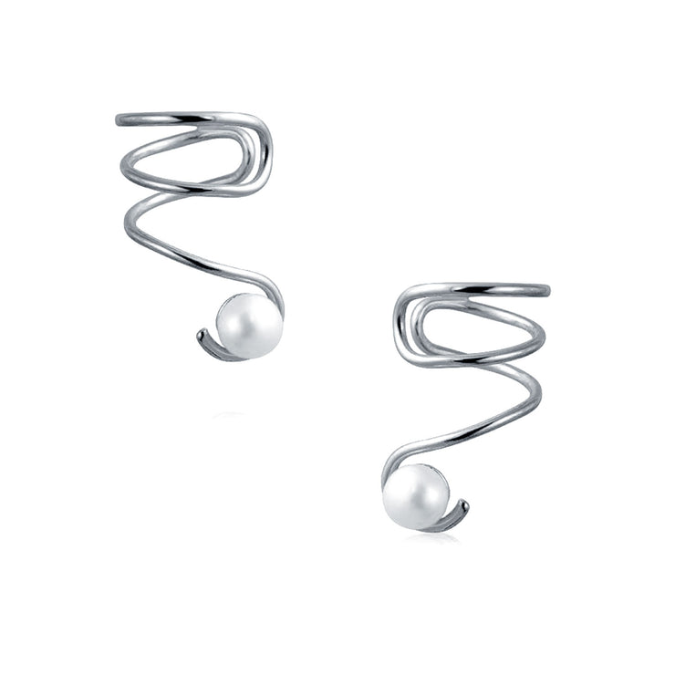 Spiral Freshwater Pearl Cartilage Ear Helix Earring Sterling Silver