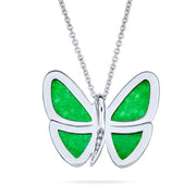Green Malaysia Jade Quartz Garden Butterfly Pendant Necklace Silver