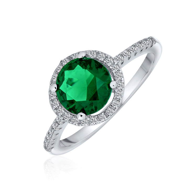 3.75CT Solitaire Green Imitation Emerald CZ Halo Statement Ring Silver