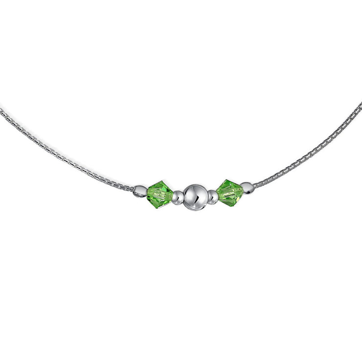 Lime Green Crystal Bead Anklet Ankle Bracelet Sterling Silver 9-10"