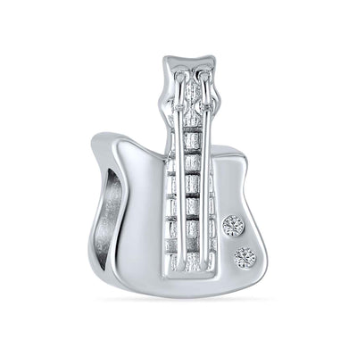 Electric Guitar Charm Bead for Music Students in Oxidized Sterling Silver