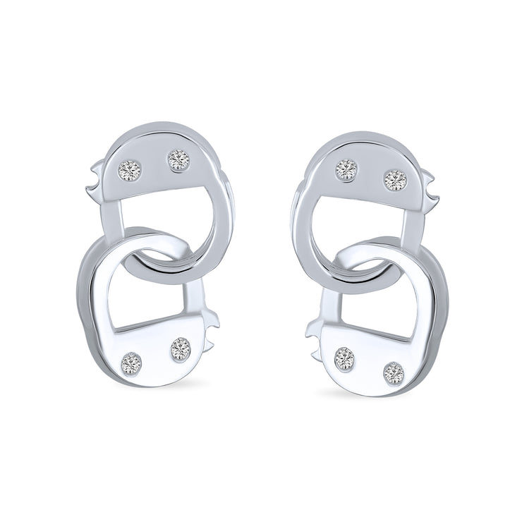 CZ Accent Dangle Stud Handcuff Earrings .925 Sterling Silver