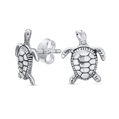 Hawaiian Sea Tortoise Beach Turtle Stud Earrings in Sterling Silver